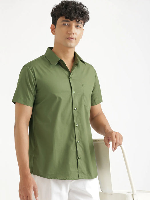 Men Forest Green Better Cotton Half Sleeve Shirt