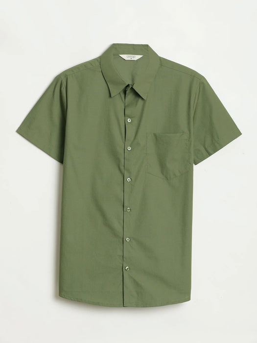 Men Forest Green Better Cotton Half Sleeve Shirt