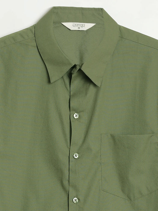 Men Forest Green Better Cotton Half Sleeve Shirt