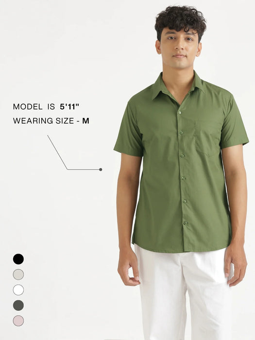 Men Forest Green Better Cotton Half Sleeve Shirt