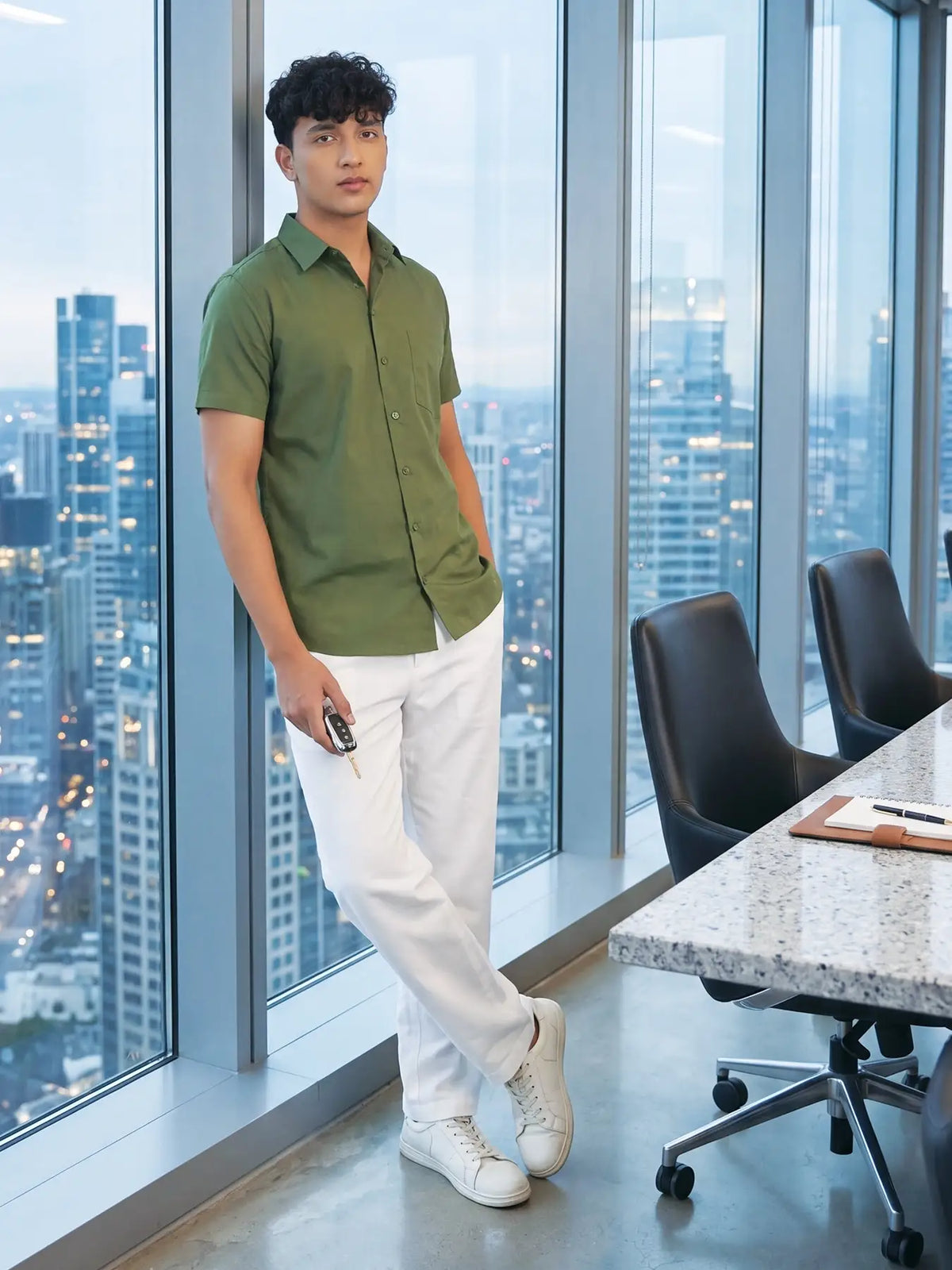 Men Forest Green Better Cotton Half Sleeve Shirt