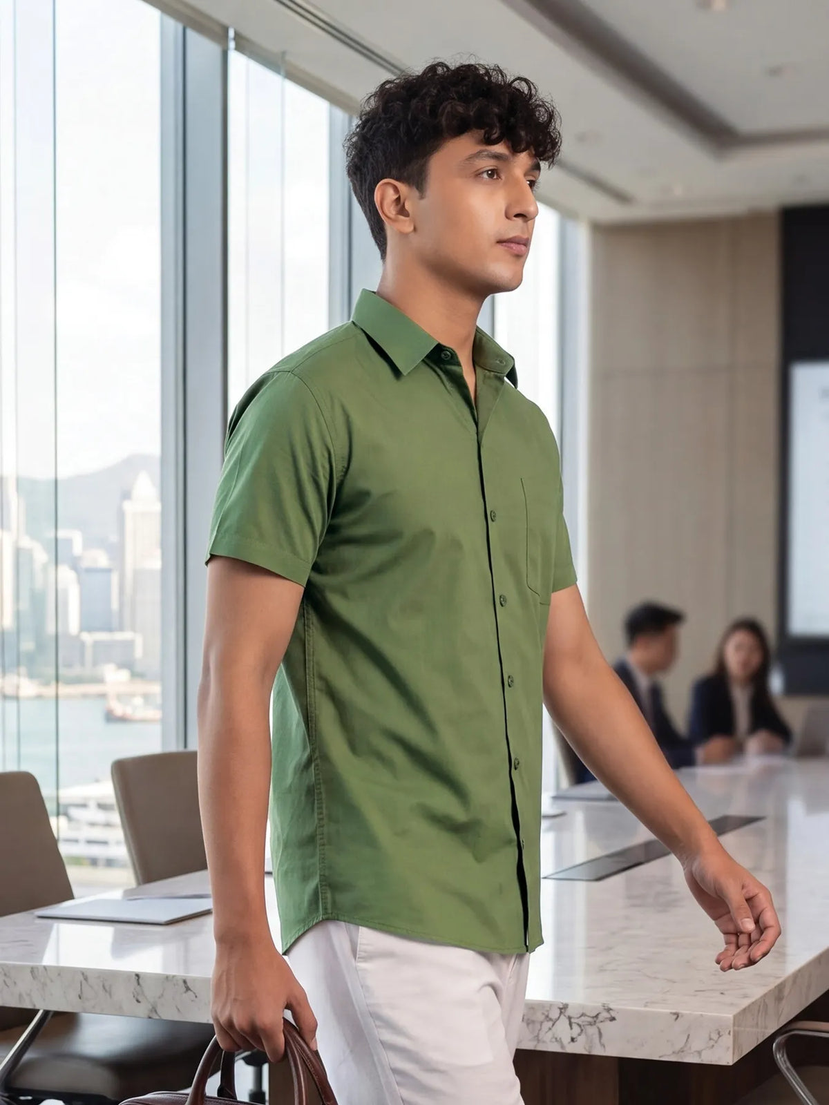 Men Forest Green Better Cotton Half Sleeve Shirt