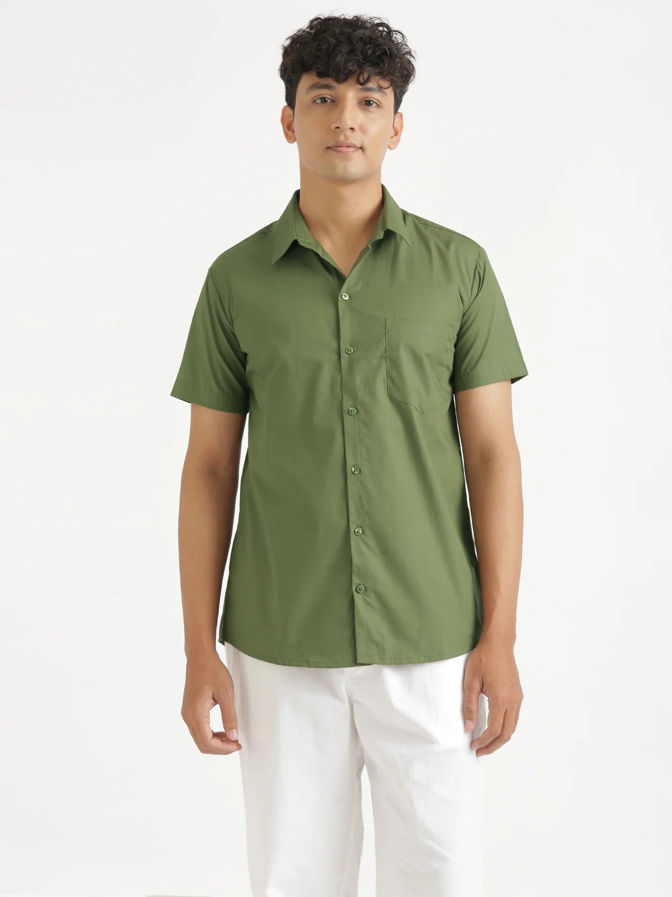 Men Forest Green Better Cotton Half Sleeve Shirt