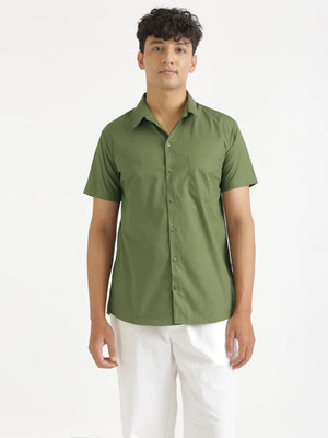 Men Forest Green Better Cotton Half Sleeve Shirt