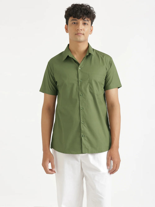 Men Forest Green Better Cotton Half Sleeve Shirt