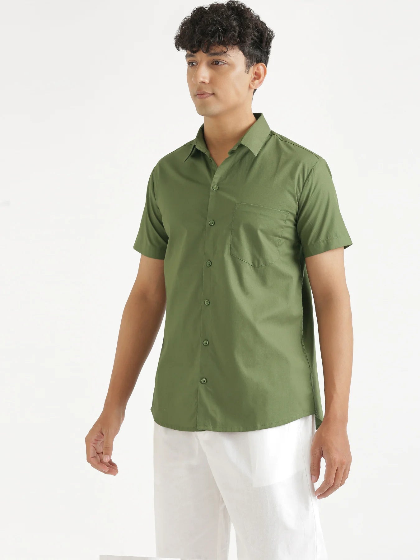 Men Forest Green Better Cotton Half Sleeve Shirt
