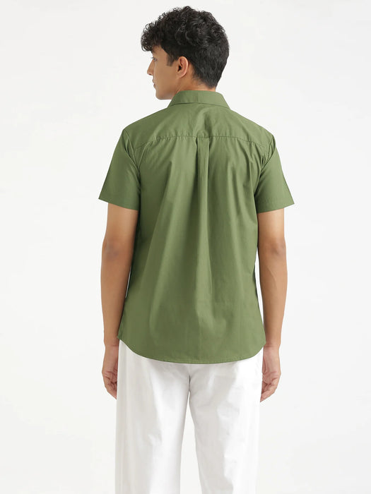 Men Forest Green Better Cotton Half Sleeve Shirt