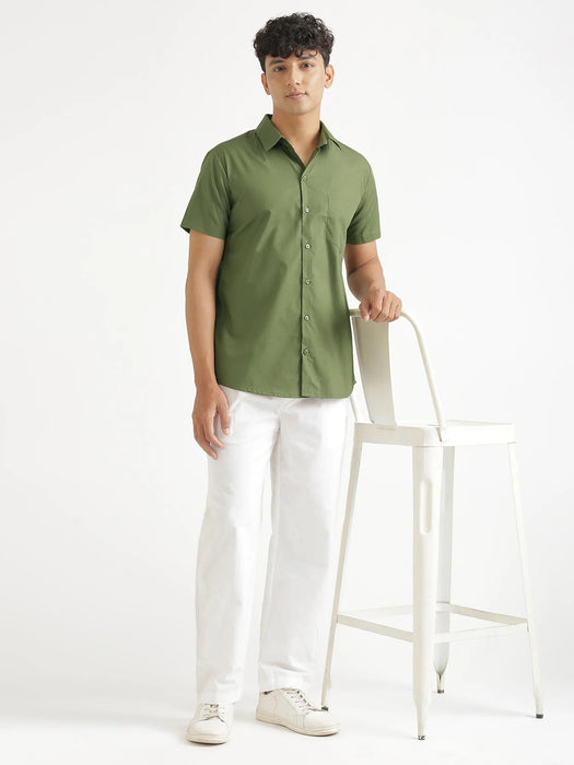 Men Forest Green Better Cotton Half Sleeve Shirt