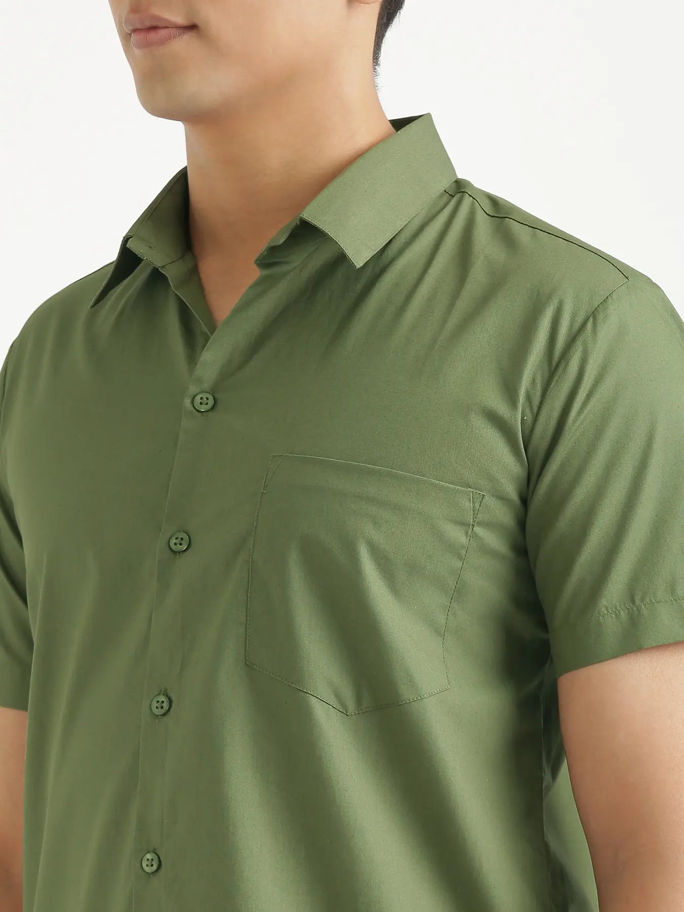 Men Forest Green Better Cotton Half Sleeve Shirt