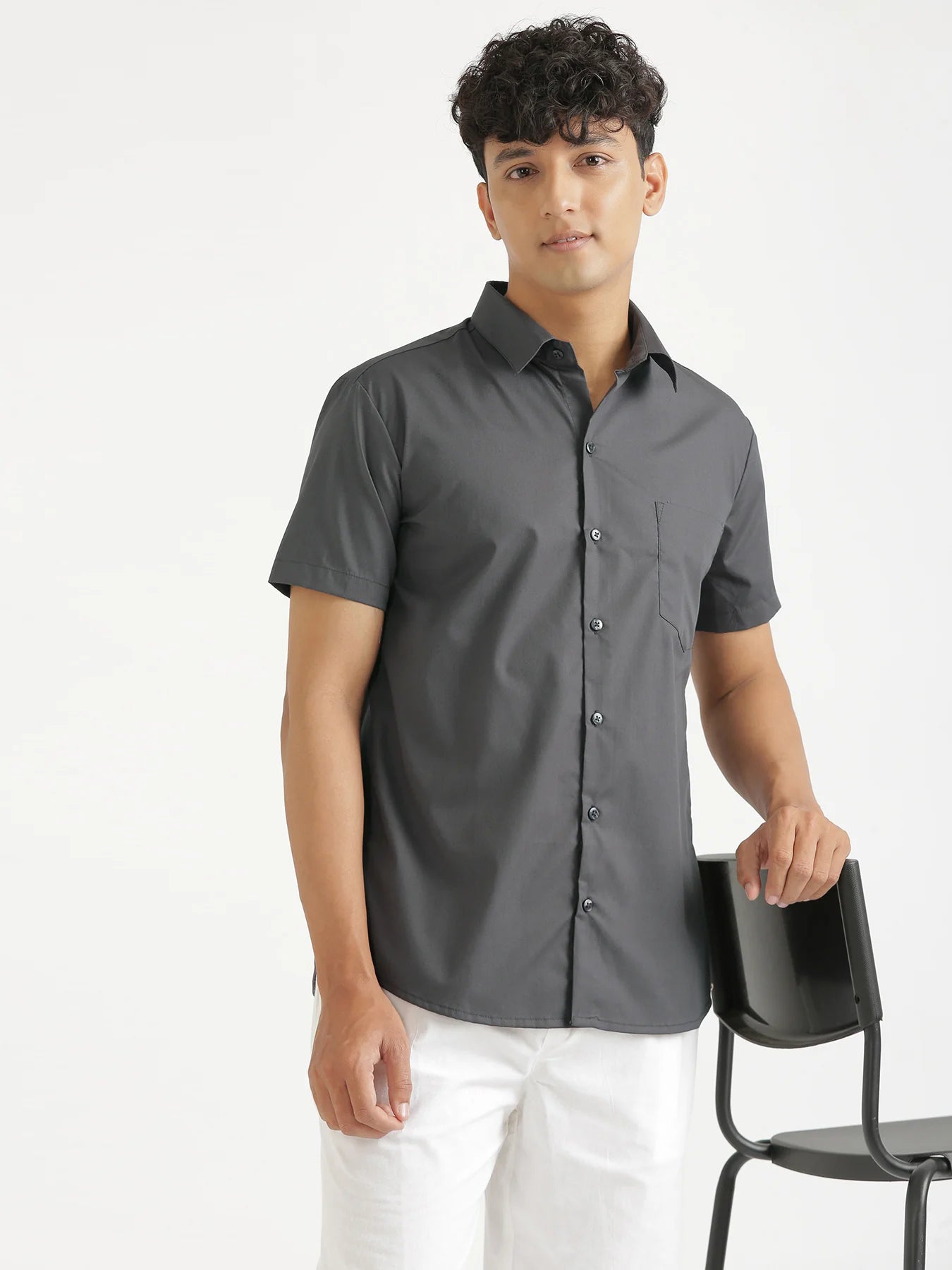 Men Dark Grey Better Cotton Half Sleeve Shirt