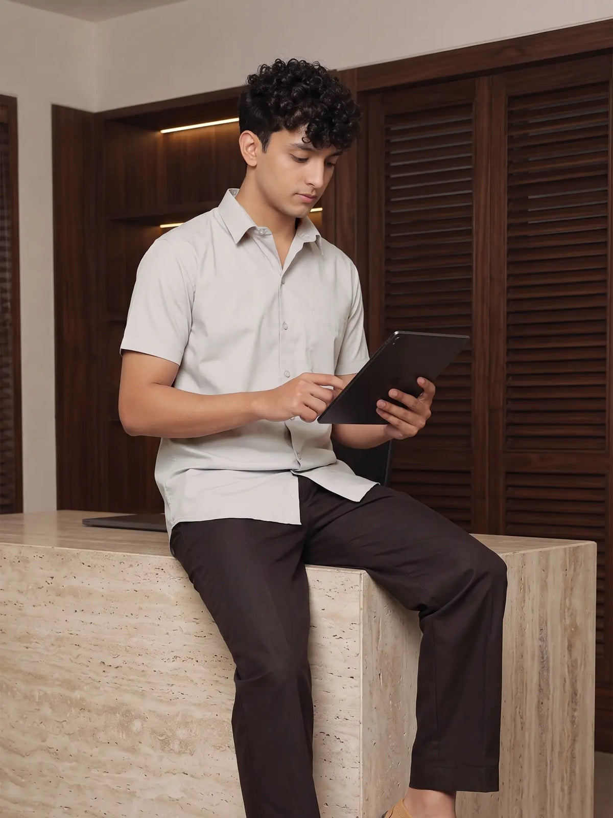 Men Grey Better Cotton Half Sleeve Shirt