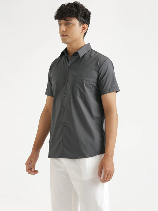 Men Dark Grey Better Cotton Half Sleeve Shirt