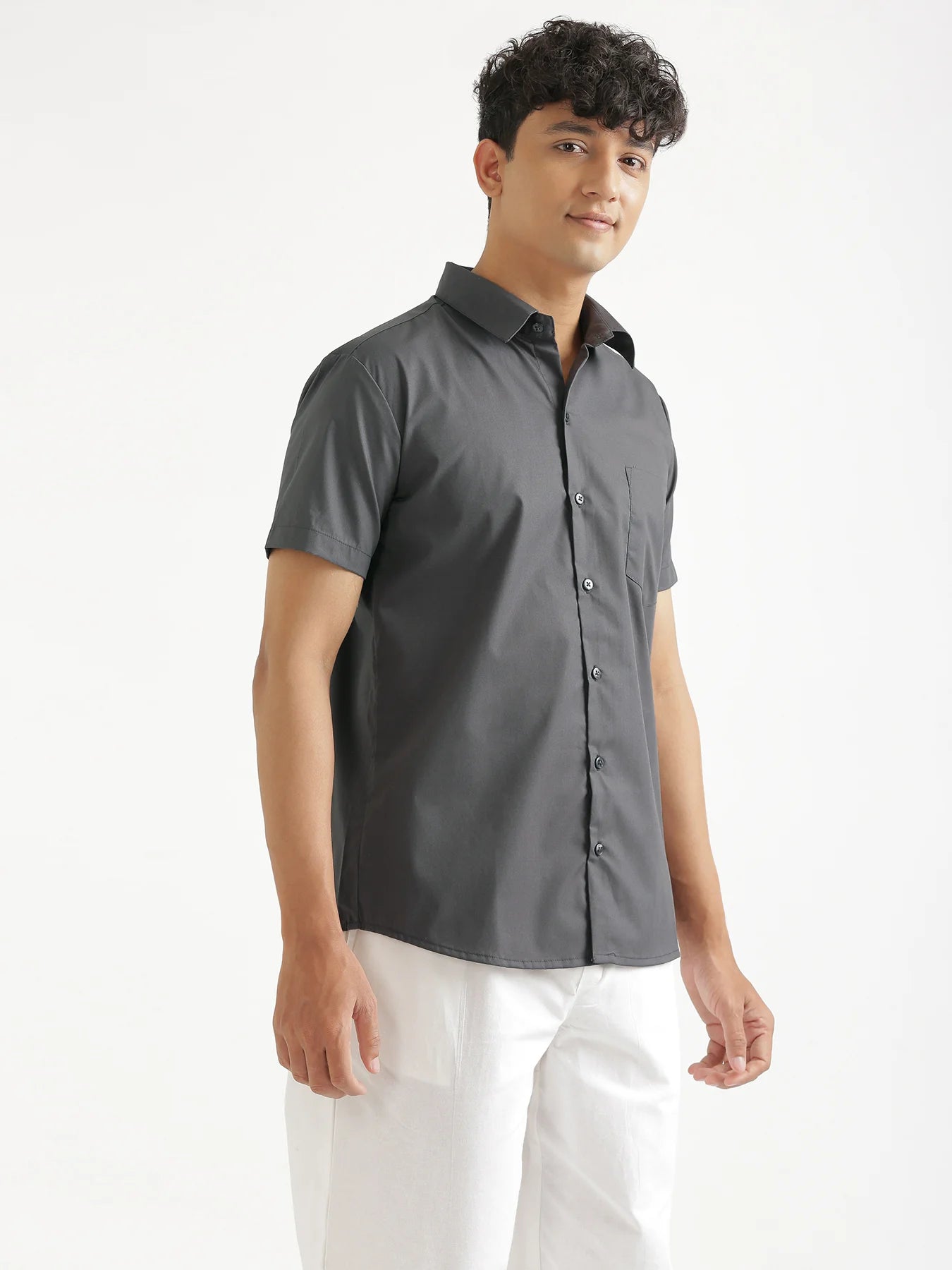 Men Dark Grey Better Cotton Half Sleeve Shirt