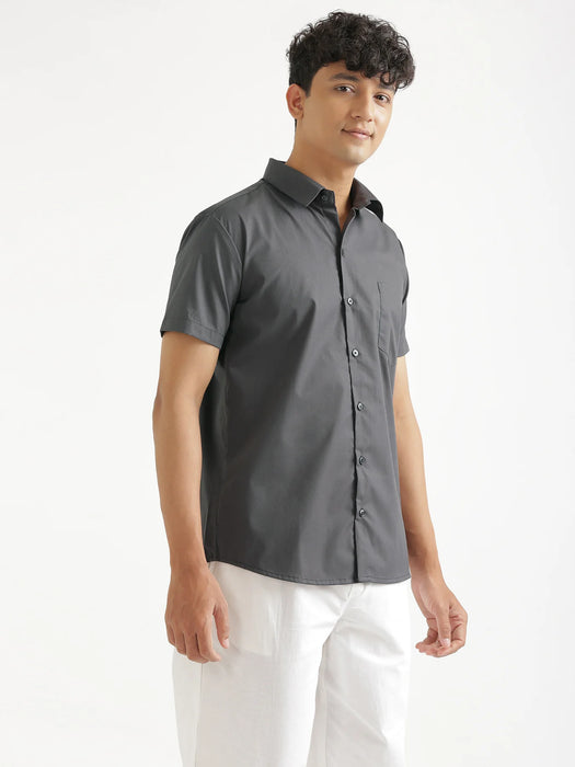 Men Dark Grey Better Cotton Half Sleeve Shirt