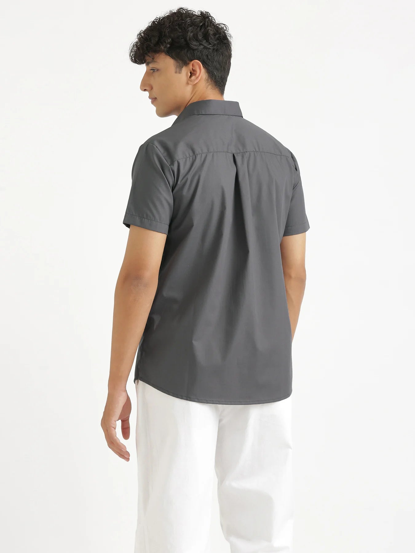 Men Dark Grey Better Cotton Half Sleeve Shirt