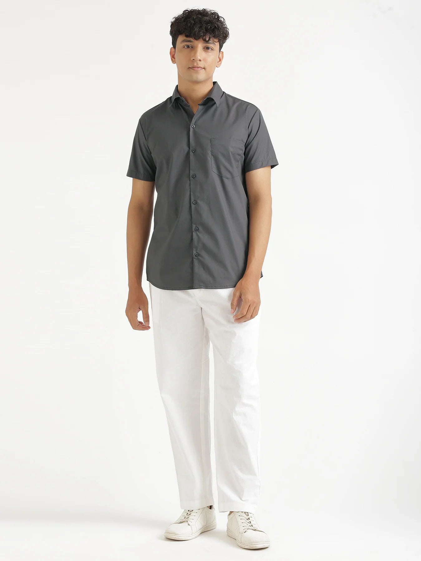 Men Dark Grey Better Cotton Half Sleeve Shirt