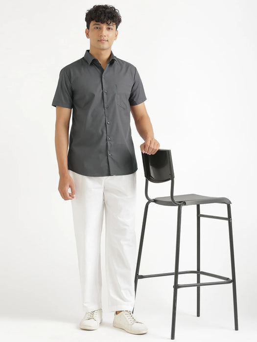 Men Dark Grey Better Cotton Half Sleeve Shirt