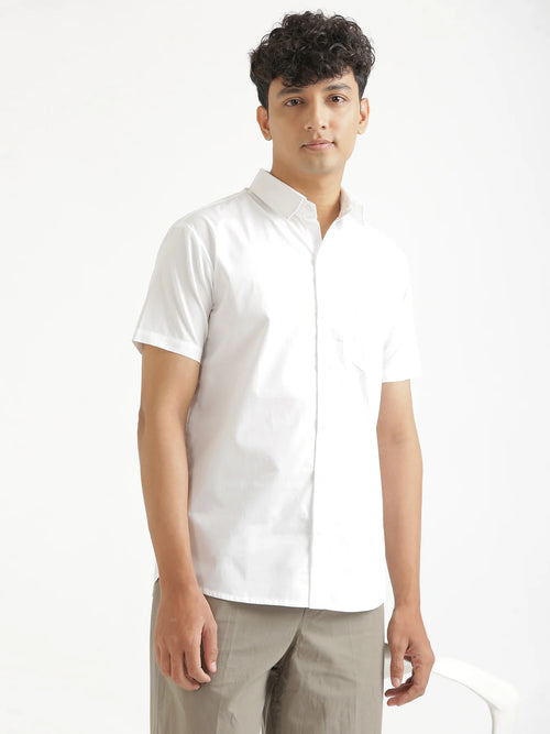 Men White Better Cotton Half Sleeve Shirt