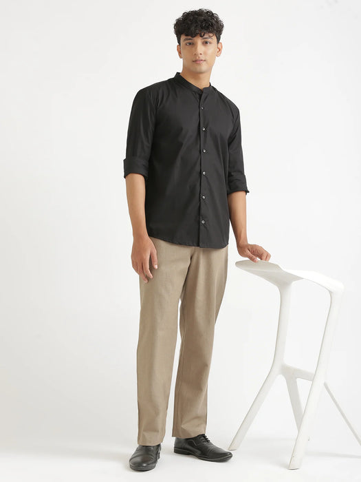 Men Black Better Cotton Mandarin Collar Shirt