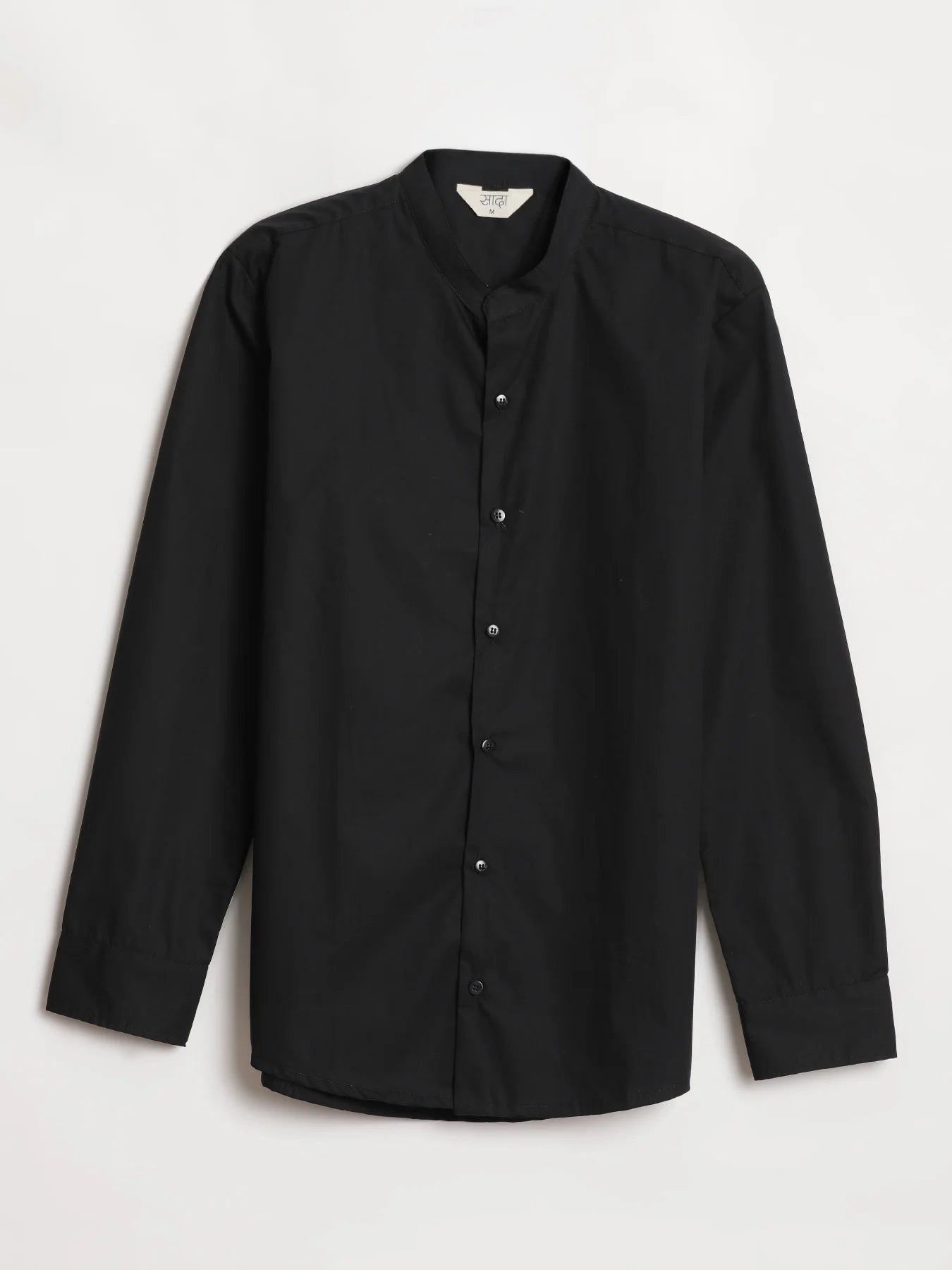Men Black Better Cotton Mandarin Collar Shirt
