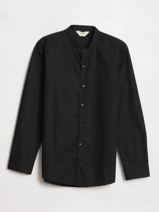 Men Black Better Cotton Mandarin Collar Shirt