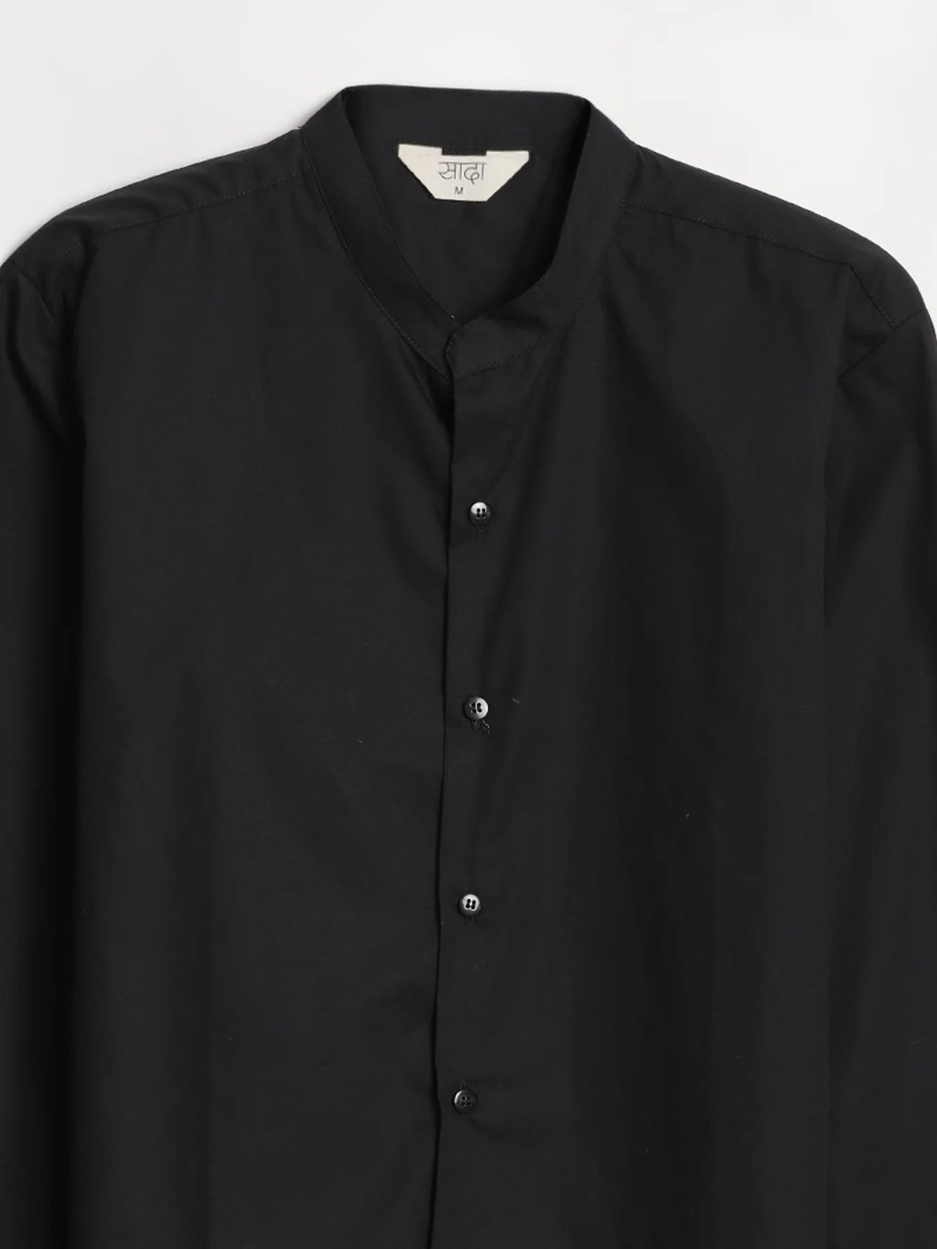 Men Black Better Cotton Mandarin Collar Shirt