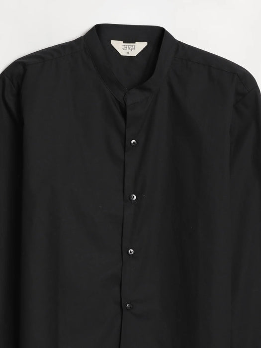 Men Black Better Cotton Mandarin Collar Shirt