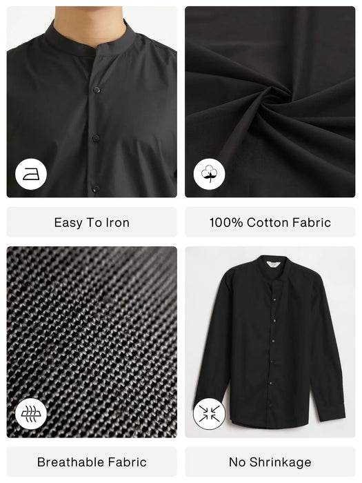 Men Black Better Cotton Mandarin Collar Shirt