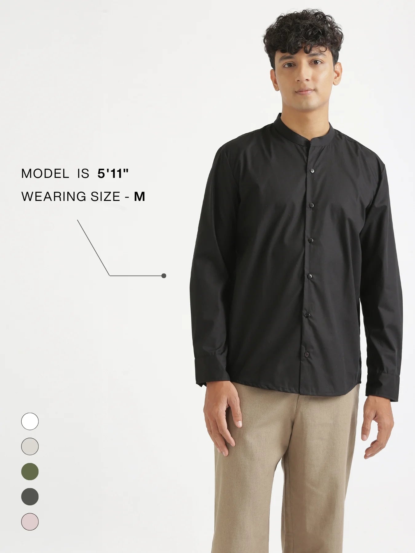 Men Black Better Cotton Mandarin Collar Shirt