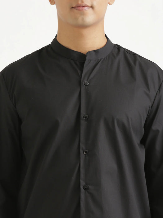 Men Black Better Cotton Mandarin Collar Shirt