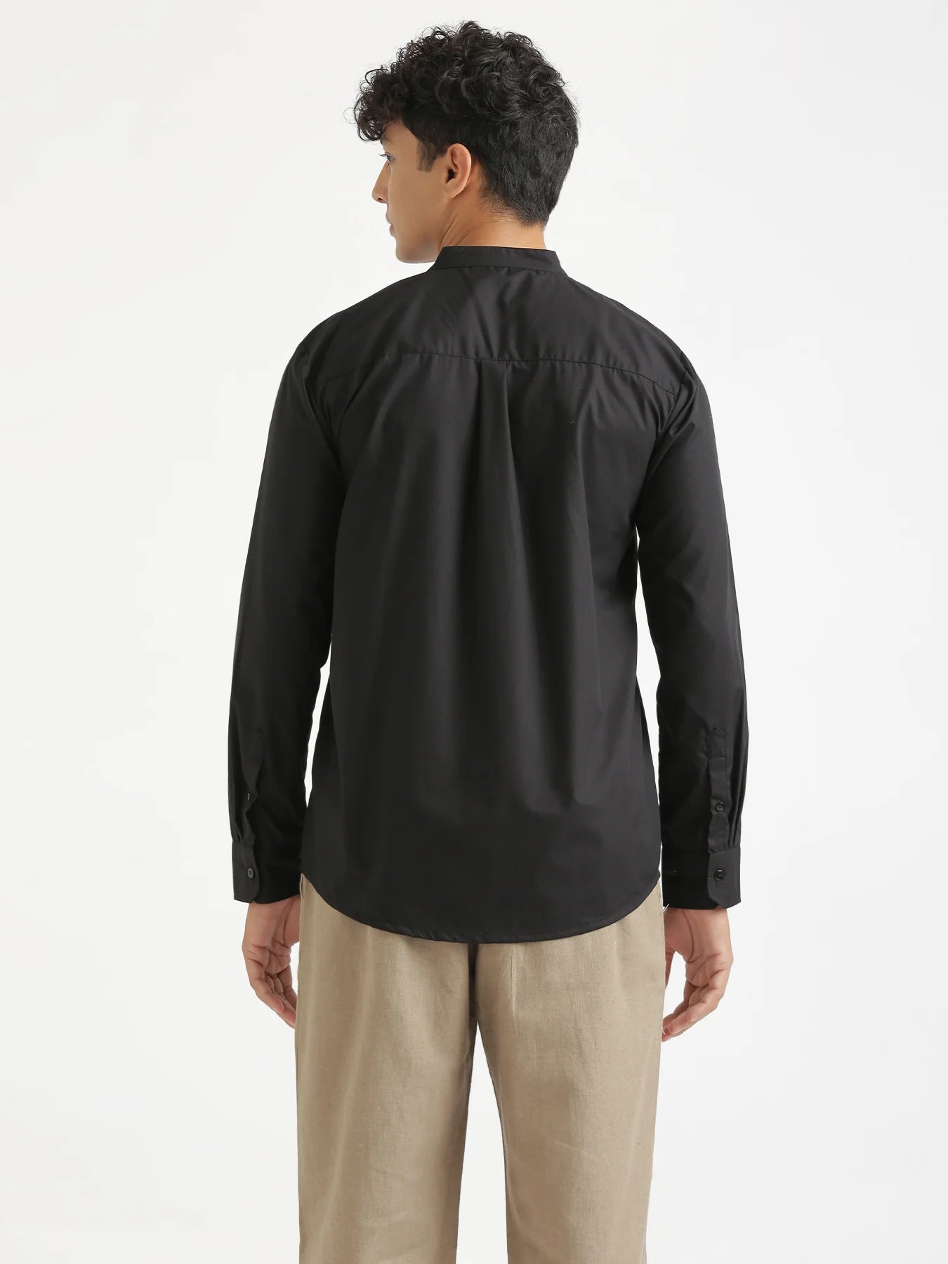 Men Black Better Cotton Mandarin Collar Shirt
