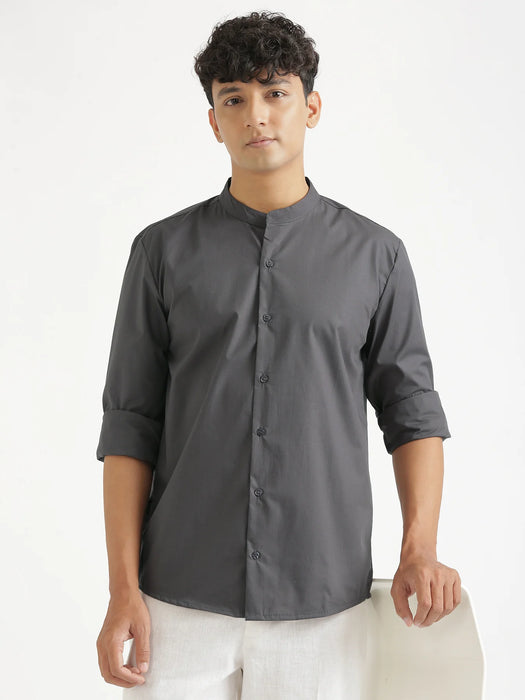 Men Dark Grey Better Cotton Mandarin Collar Shirt