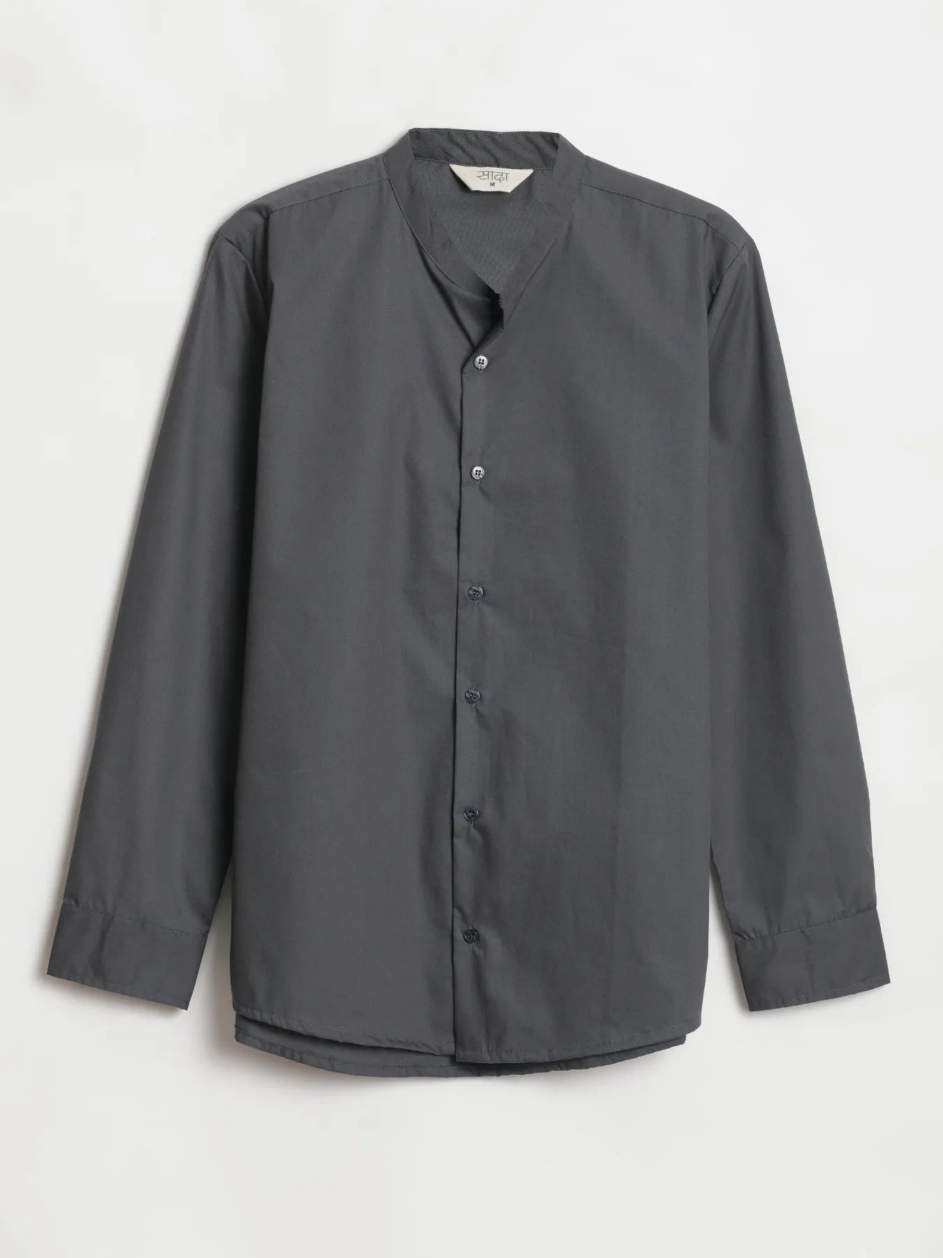 Men Dark Grey Better Cotton Mandarin Collar Shirt