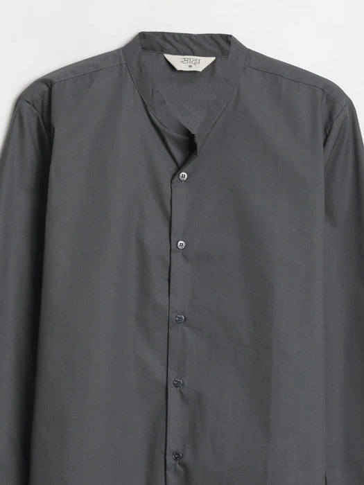 Men Dark Grey Better Cotton Mandarin Collar Shirt