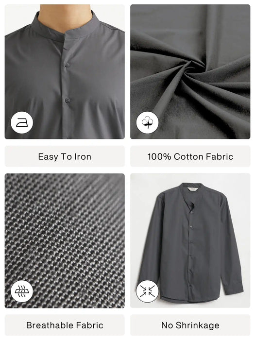 Men Dark Grey Better Cotton Mandarin Collar Shirt