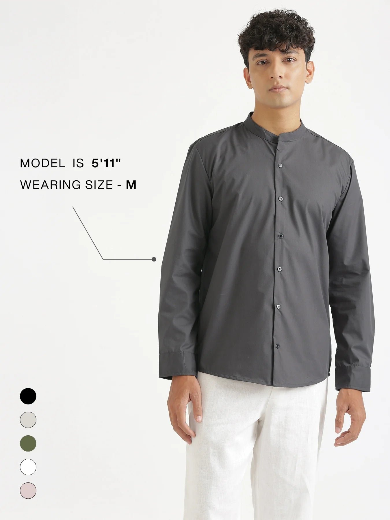 Men Dark Grey Better Cotton Mandarin Collar Shirt