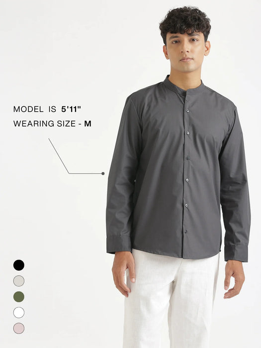 Men Dark Grey Better Cotton Mandarin Collar Shirt