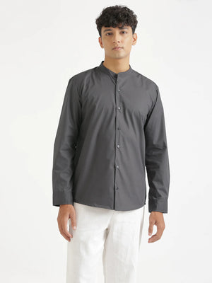 Men Dark Grey Better Cotton Mandarin Collar Shirt