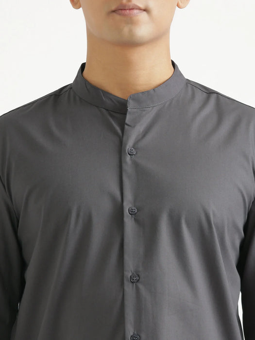 Men Dark Grey Better Cotton Mandarin Collar Shirt