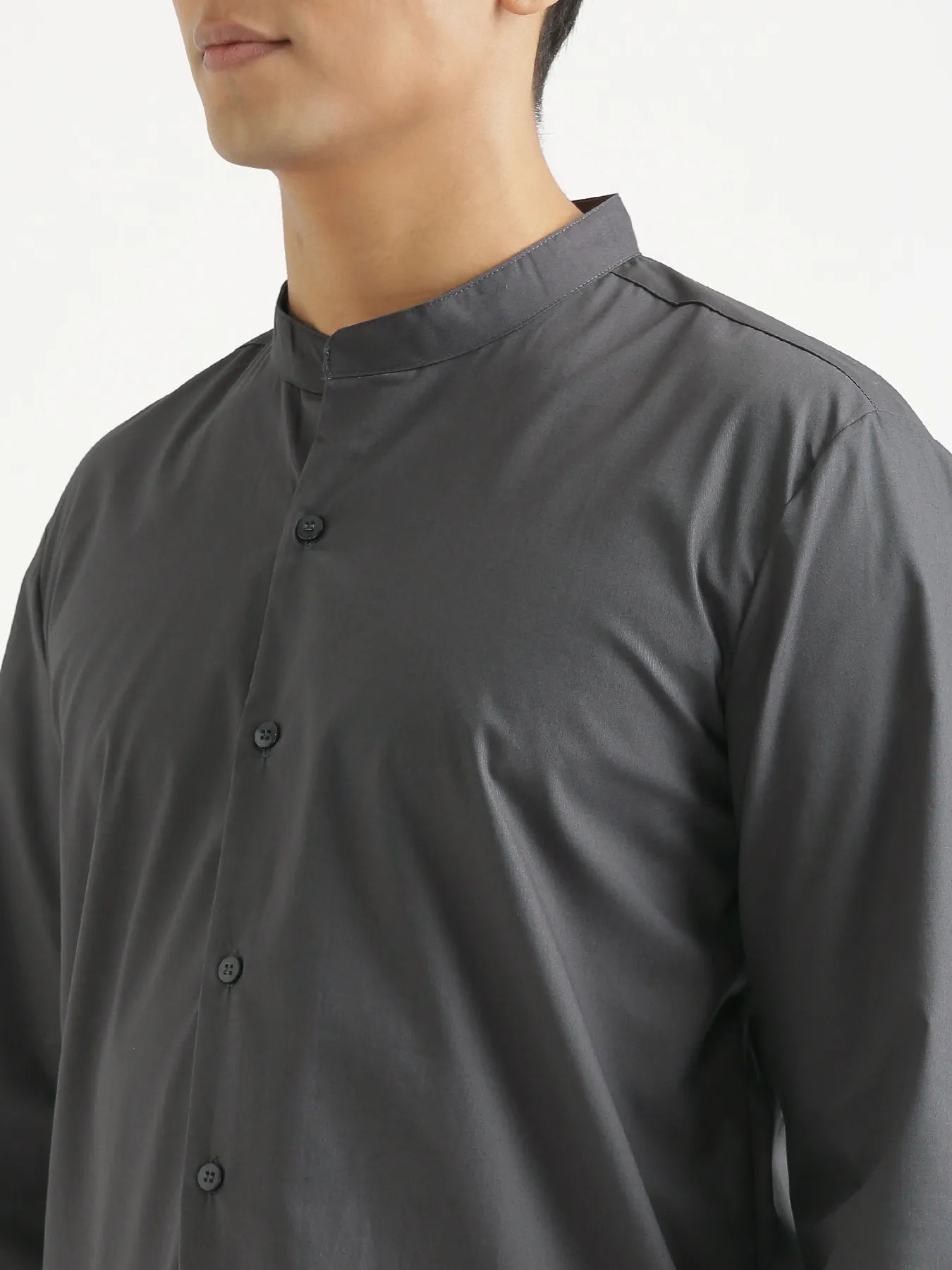 Men Dark Grey Better Cotton Mandarin Collar Shirt