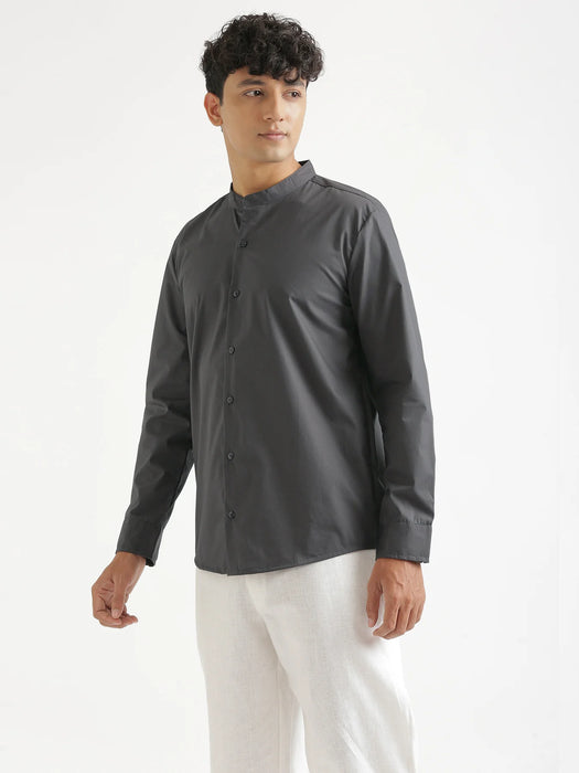 Men Dark Grey Better Cotton Mandarin Collar Shirt