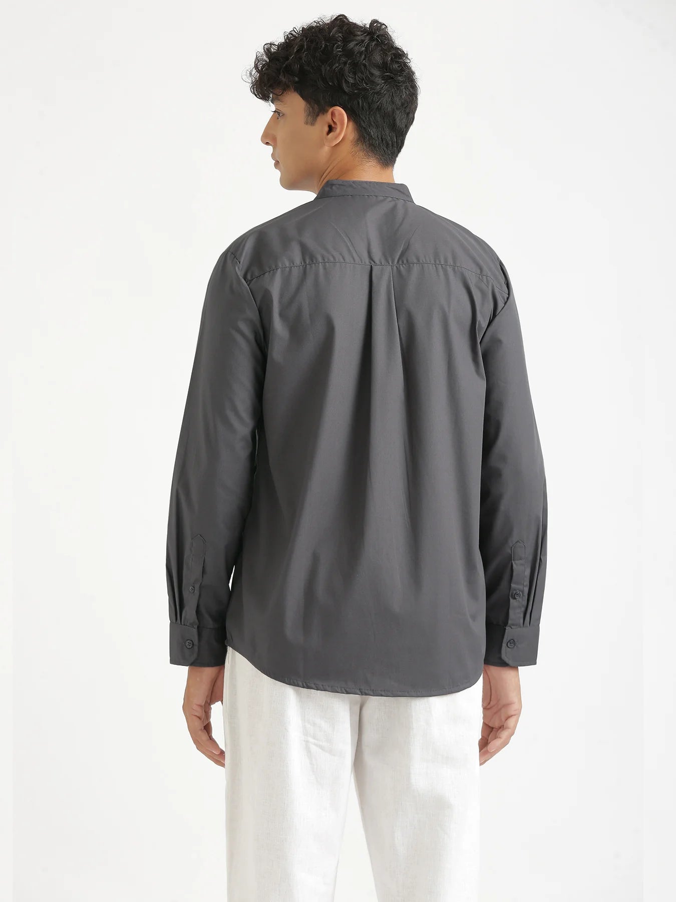 Men Dark Grey Better Cotton Mandarin Collar Shirt