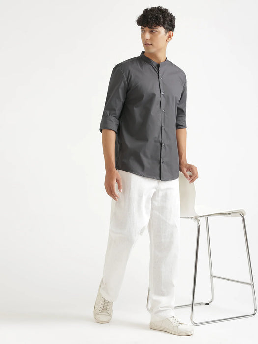 Men Dark Grey Better Cotton Mandarin Collar Shirt