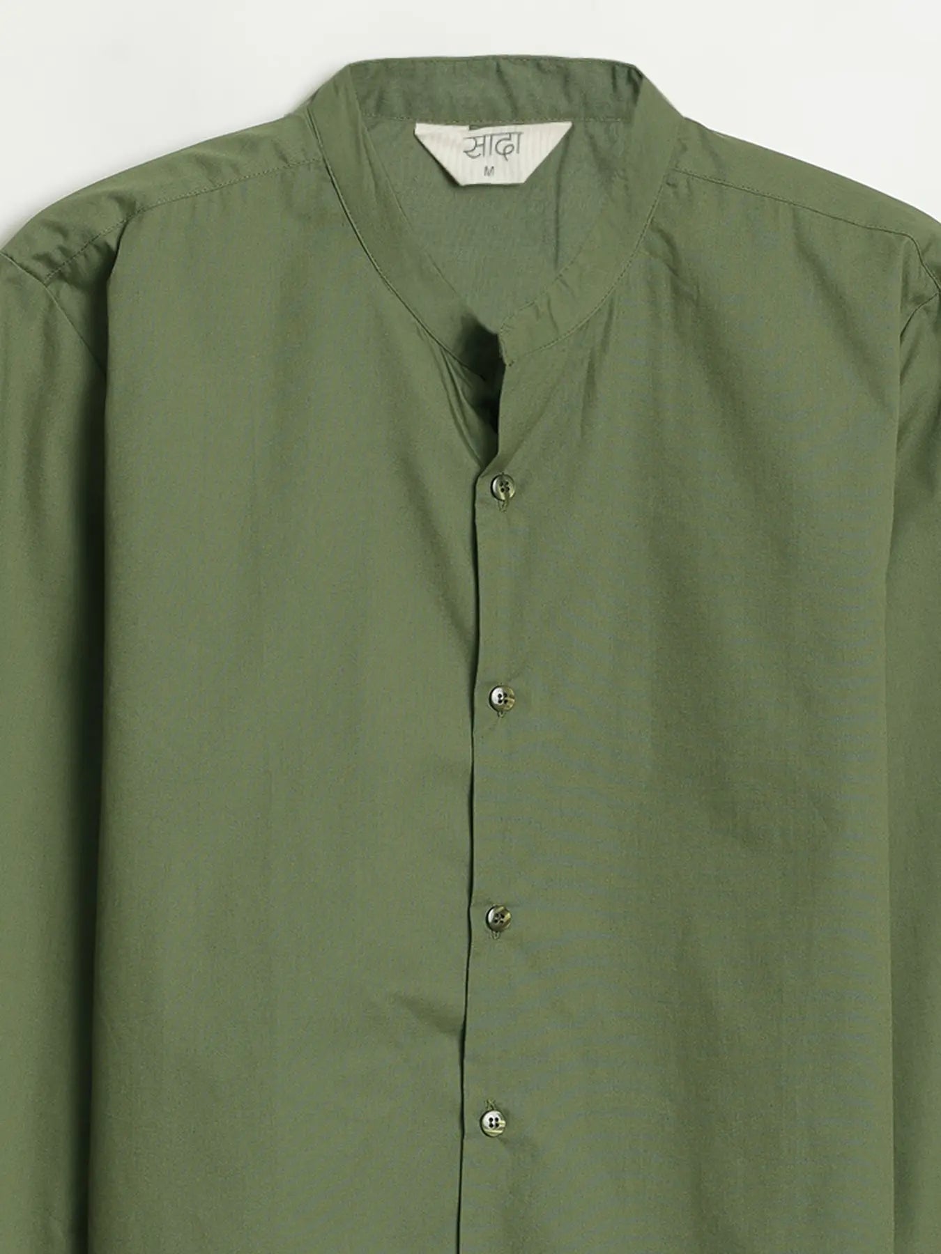 Men Forest Green Better Cotton Mandarin Collar Shirt