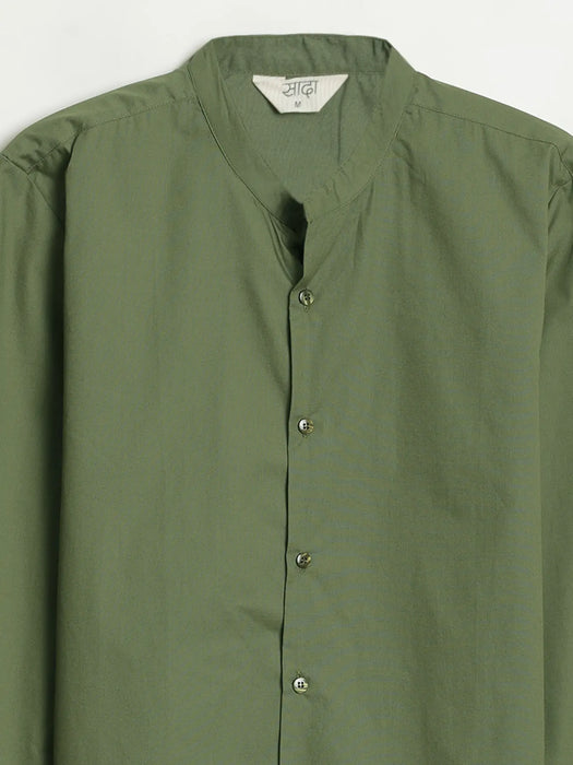 Men Forest Green Better Cotton Mandarin Collar Shirt