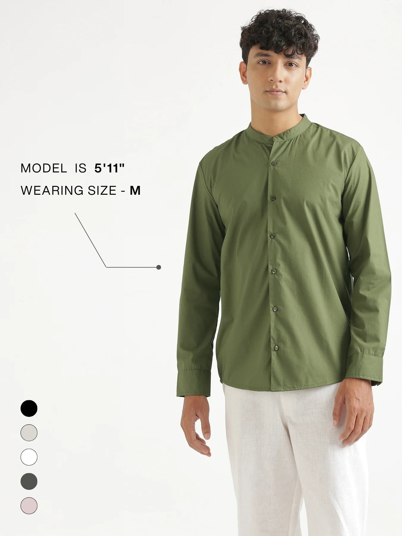 Men Forest Green Better Cotton Mandarin Collar Shirt
