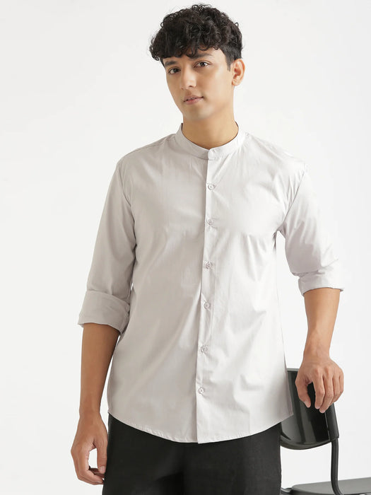 Men Grey Better Cotton Mandarin Collar Shirt