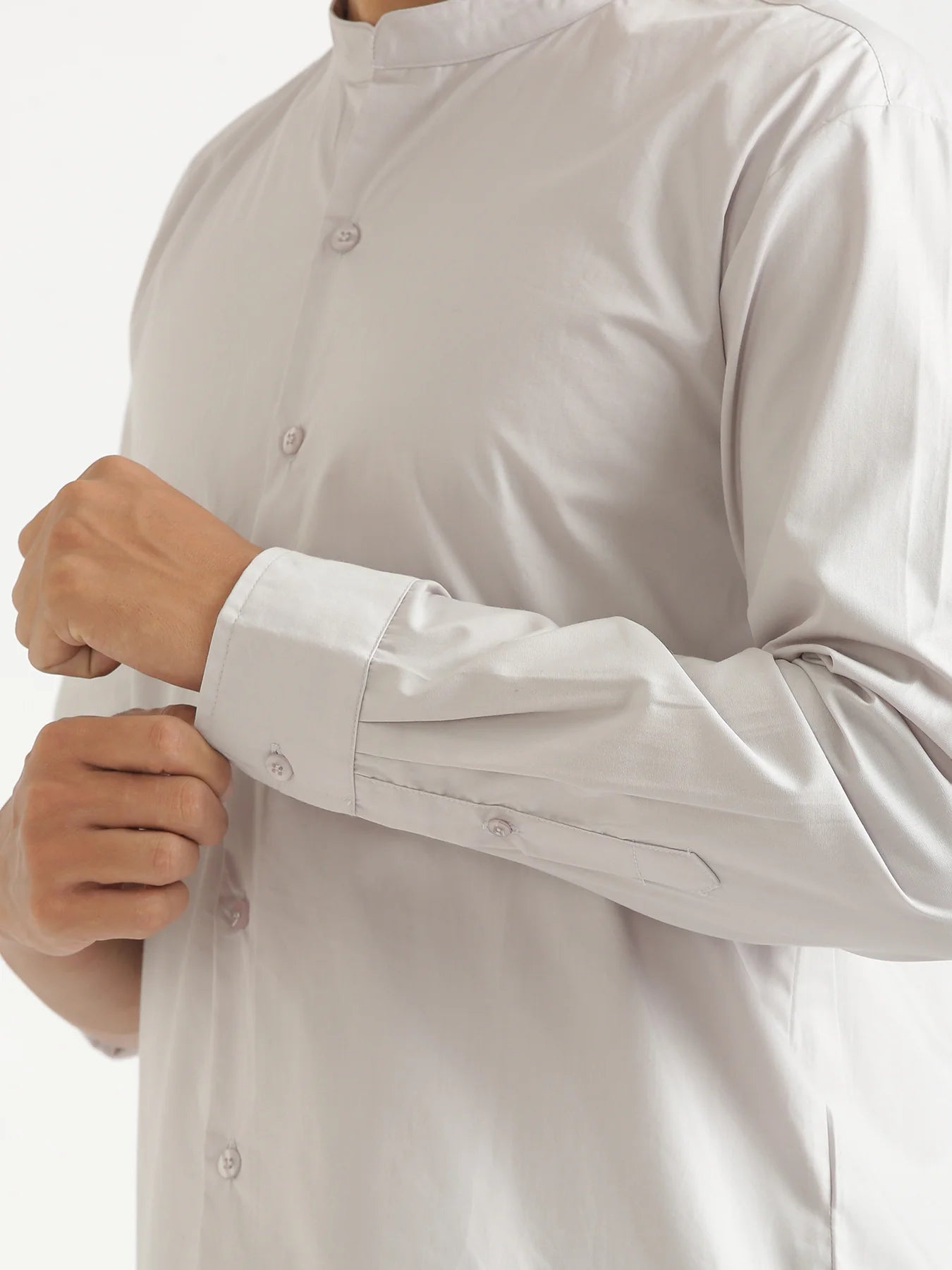 Men Grey Better Cotton Mandarin Collar Shirt