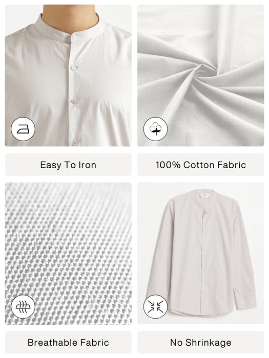 Men Grey Better Cotton Mandarin Collar Shirt