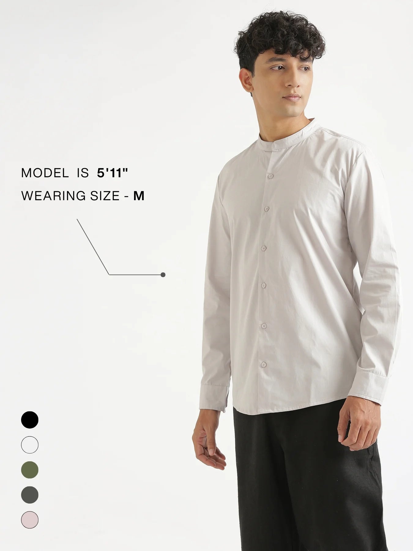 Men Grey Better Cotton Mandarin Collar Shirt
